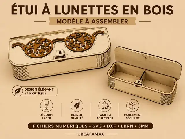 Étui à lunettes en bois gravé - création artisanale CREAFAMAX