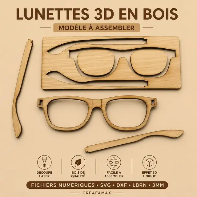 Lunettes 3D en bois - création artisanale CREAFAMAX