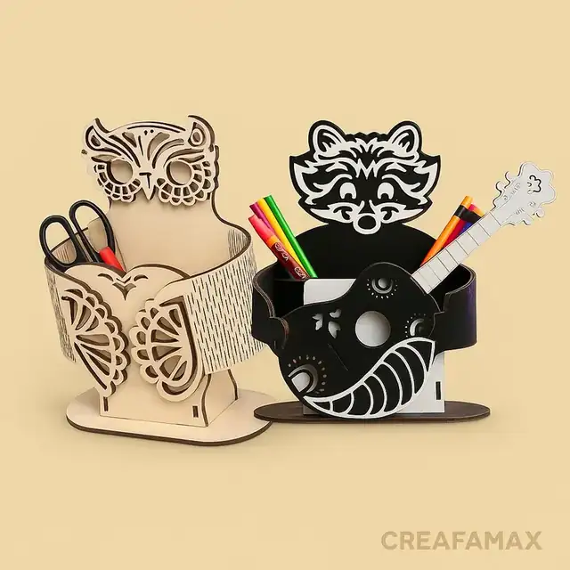 Organiseur Bureau Hibou Enfant Bois - création artisanale CREAFAMAX