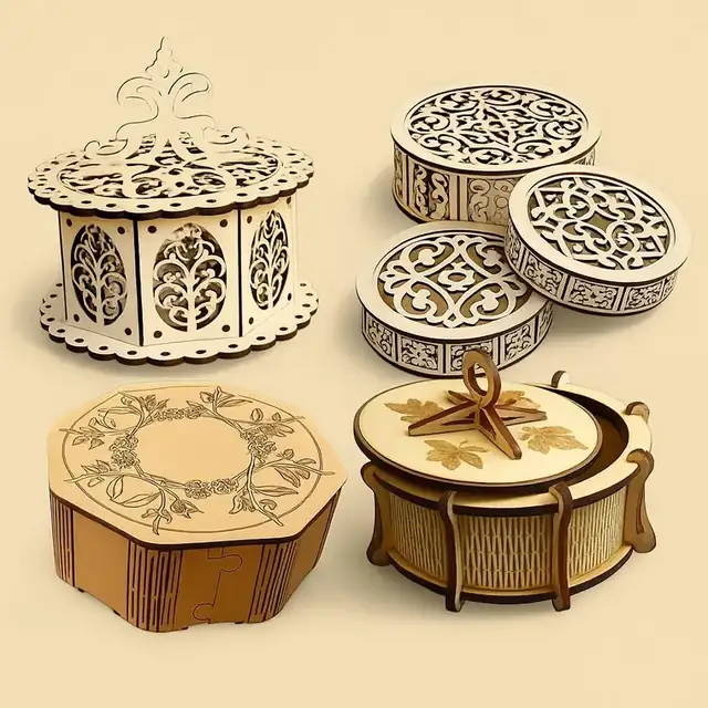 Boîtes Rondes Fleur De Lys Bois - création artisanale CREAFAMAX