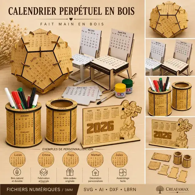 Calendrier Bois Personnalise - création artisanale CREAFAMAX