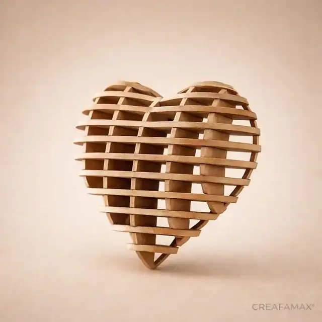 Cœur 3D Lattes Bois - création artisanale CREAFAMAX