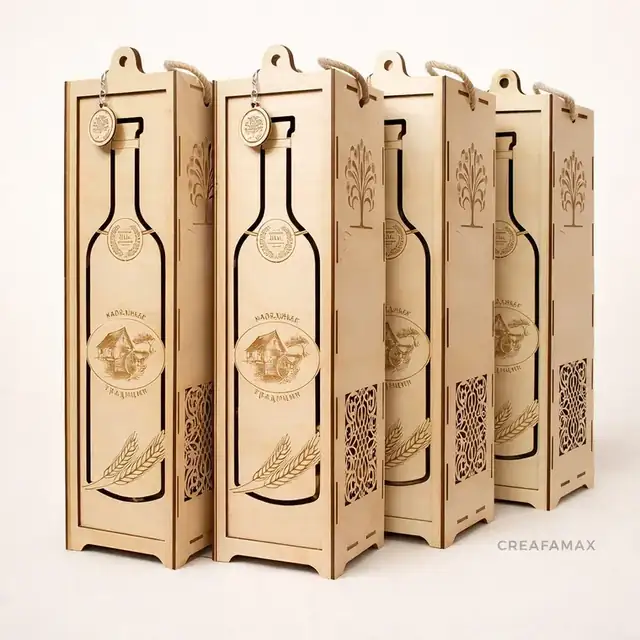Coffret Bouteille Cadeau Bois - création artisanale CREAFAMAX