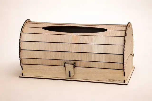 Boîte Mouchoirs Coffre Tresor Bois Vue Face - création artisanale CREAFAMAX