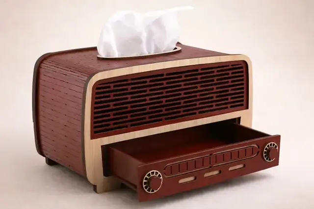 Boîte Mouchoirs Radio Vintage Bois - création artisanale CREAFAMAX