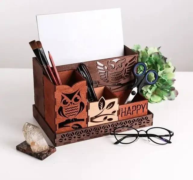 Organisateur Bureau Hibou Bois - création artisanale CREAFAMAX