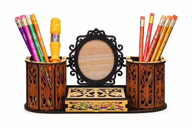 Organisateur Bureau Ornemental Miroir Bois - création artisanale CREAFAMAX