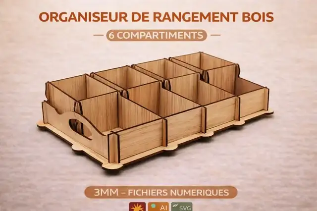 Organisateur Courrier Cuisine Bois Compartiments - création artisanale CREAFAMAX