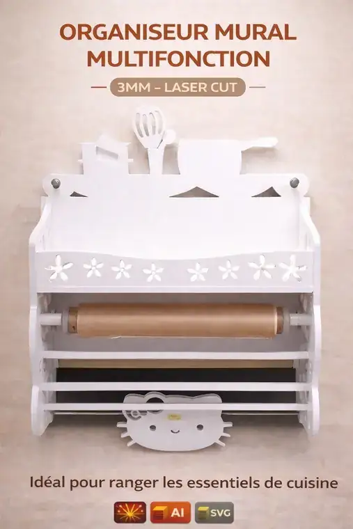 Organisateur Mural Cuisine Essuie Tout Ustensiles - création artisanale CREAFAMAX
