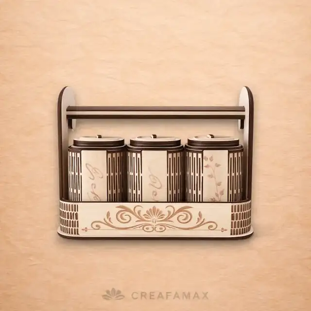 Porte Condiments Serviettes Bois Vue Produit - création artisanale CREAFAMAX