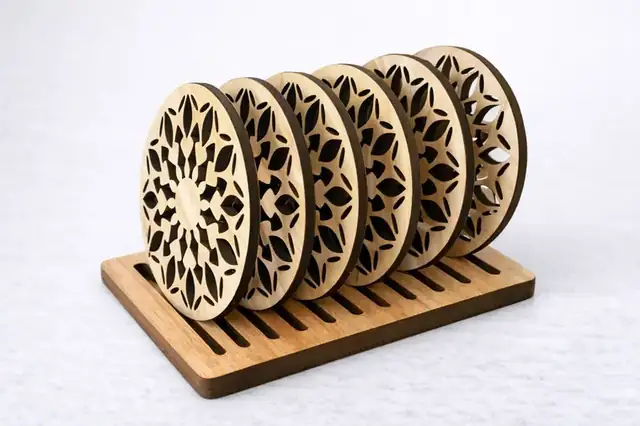 Set Sous Verres Mandala Rond Support Bois - création artisanale CREAFAMAX