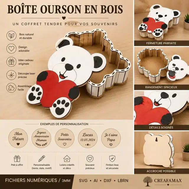 Boite Ourson Bois — création artisanale CREAFAMAX