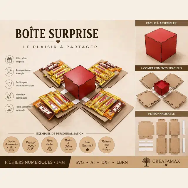 Boite Surprise Bois — création artisanale CREAFAMAX