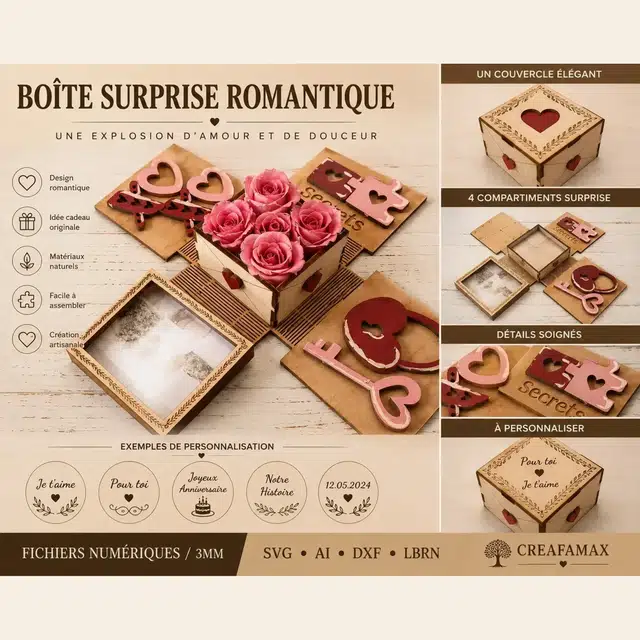 Boite Surprise Romantique Bois — création artisanale CREAFAMAX