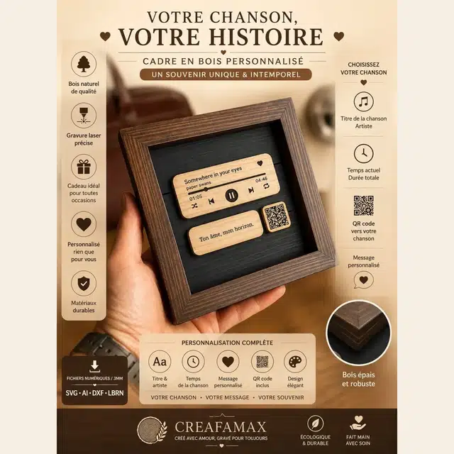 Cadre Musique Souvenir Bois — création artisanale CREAFAMAX