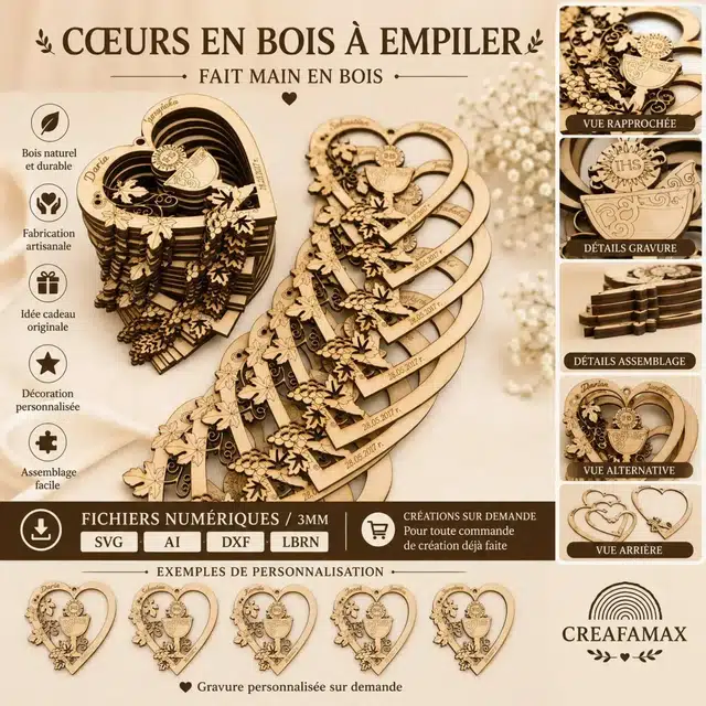 Coeurs Empilables Bois — création artisanale CREAFAMAX