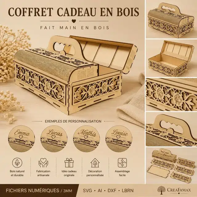 Coffret Cadeau Ajoure Bois — création artisanale CREAFAMAX