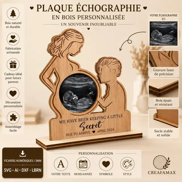 Plaque Echographie Personnalisee Bois — création artisanale CREAFAMAX