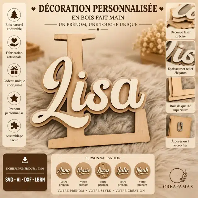 Prenom Lisa Decoration Bois — création artisanale CREAFAMAX