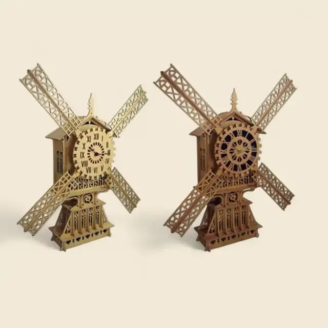 Horloge Moulin Table Bois - création artisanale CREAFAMAX