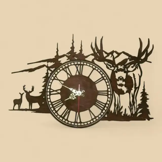 Horloge Murale Cerf Forêt Bois - création artisanale CREAFAMAX