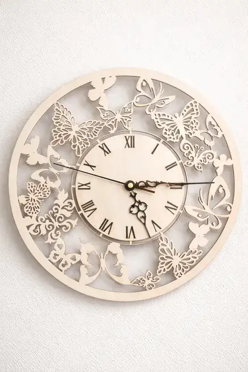 Horloge Murale Florale Blanche Bois - création artisanale CREAFAMAX