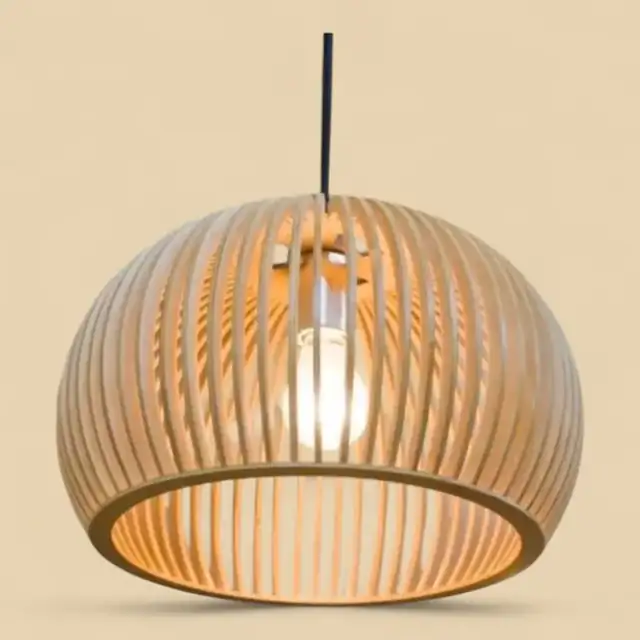 Luminaire Suspension Dome Lamelles Bois - création artisanale CREAFAMAX