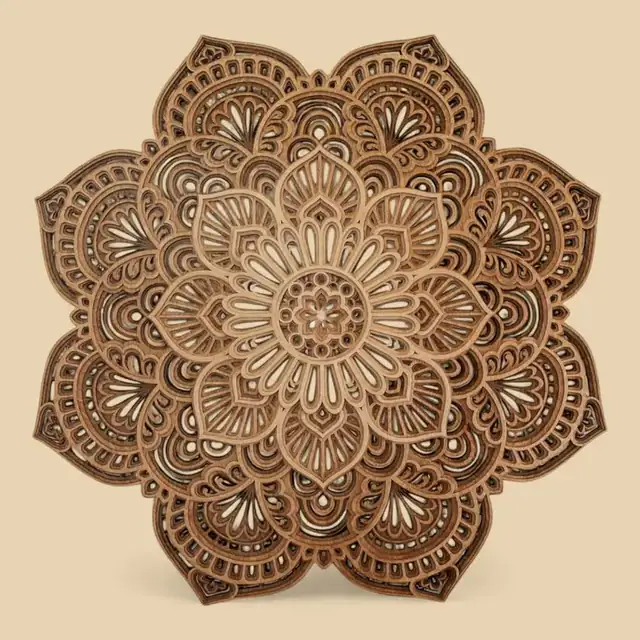 Mandala Harmonie Botanique Bois - création artisanale CREAFAMAX