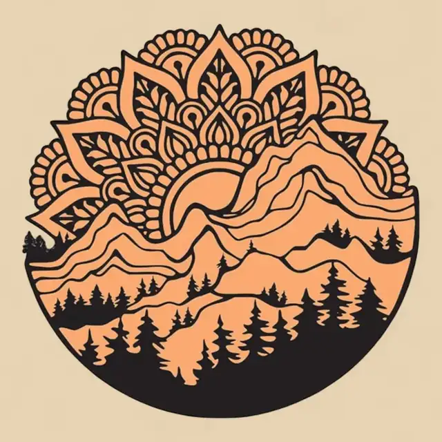 Mandala Montagne Forêt Bois 2 - création artisanale CREAFAMAX