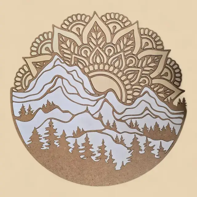 Mandala Montagne Forêt Bois - création artisanale CREAFAMAX
