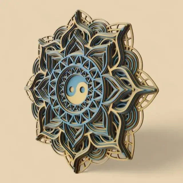 Mandala Yin Yang 3D Bois - création artisanale CREAFAMAX