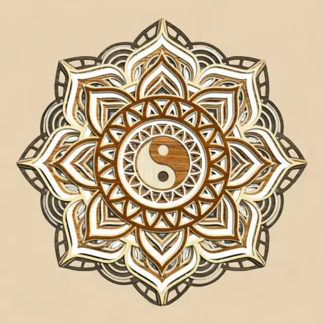Mandala Yin Yang Bois - création artisanale CREAFAMAX