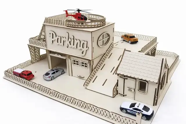 Garage Vehicules Miniatures Bois Helipad - création artisanale CREAFAMAX