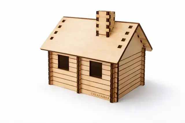 Maison Miniature Bois Cheminee - création artisanale CREAFAMAX
