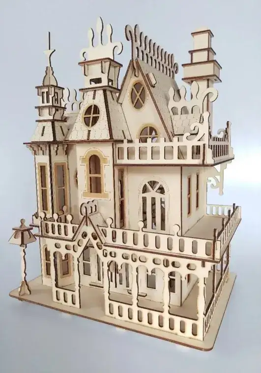 Maison Victorienne Bois Maquette 3D - création artisanale CREAFAMAX