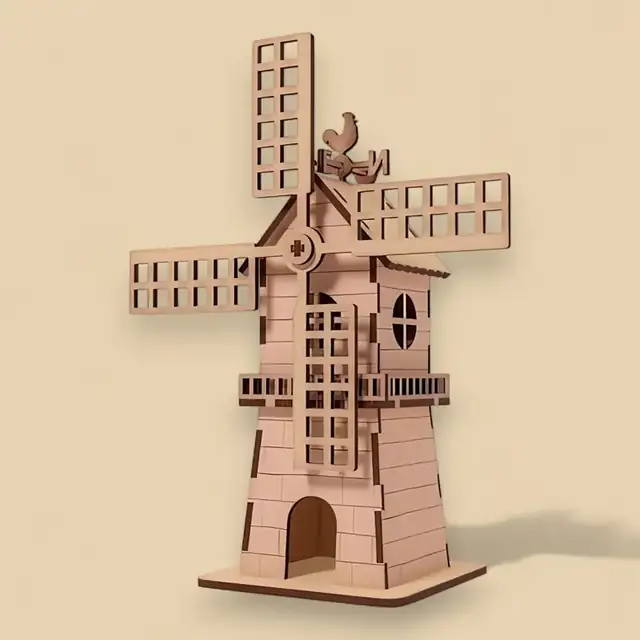 Moulin Vent 3D Bois Maquette - création artisanale CREAFAMAX