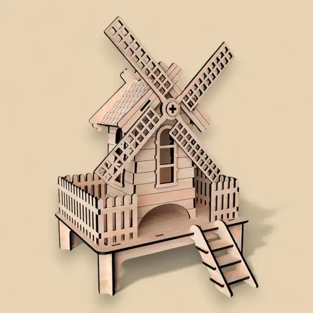 Moulin Vent Pack Bois 3D - création artisanale CREAFAMAX