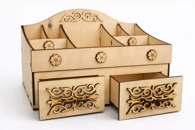 Organiseur Bureau Tiroirs Floraux Bois - création artisanale CREAFAMAX