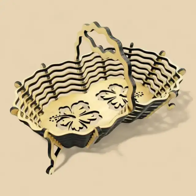 Panier Decoratif Ondule Bois - création artisanale CREAFAMAX