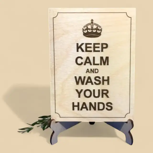 Panneau Keep Calm Wash Hands Bois - création artisanale CREAFAMAX