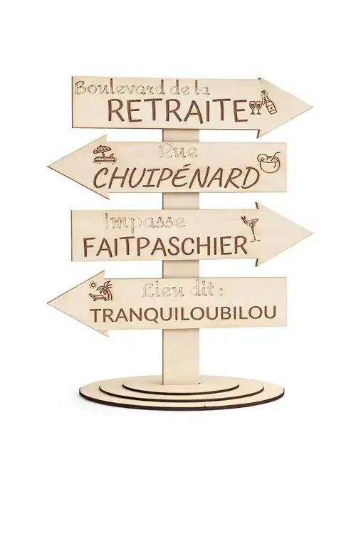 Panneau Retraite Direction Bois Humour - création artisanale CREAFAMAX