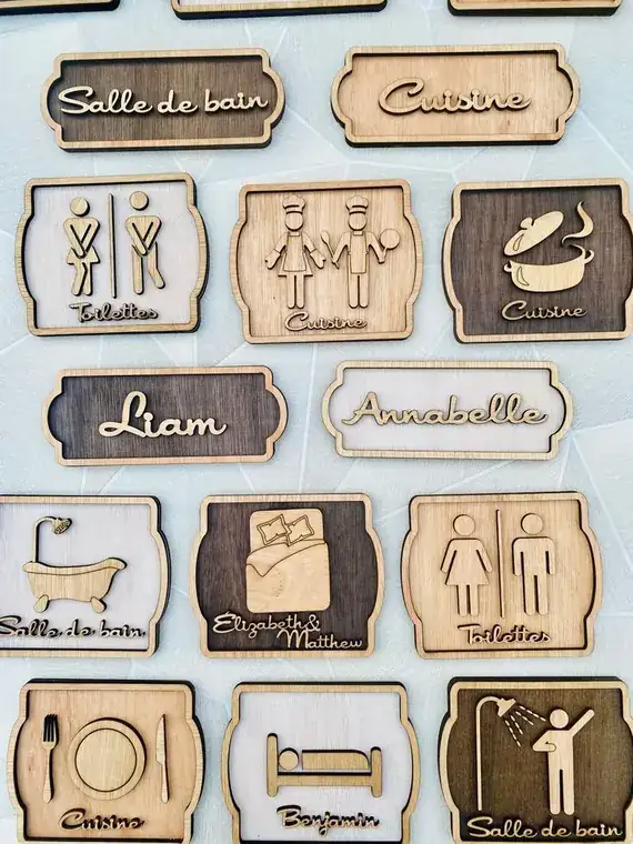 Plaques Pieces Maison Bois Signaletique - création artisanale CREAFAMAX