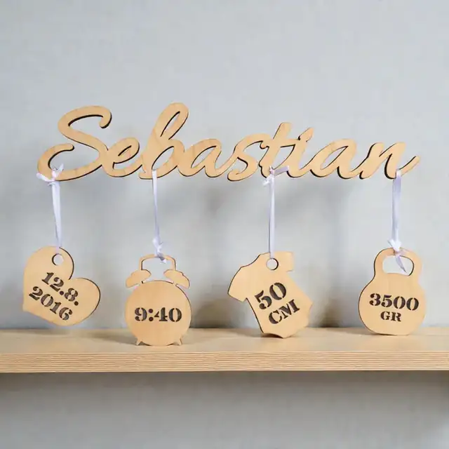 Plaque Naissance Pendants Sebastian Bois - création artisanale CREAFAMAX
