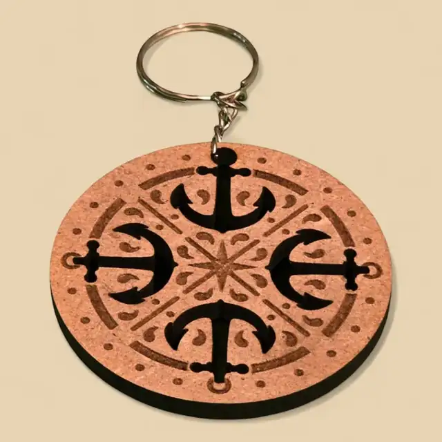Porte Clé Ancres Marines Bois - création artisanale CREAFAMAX
