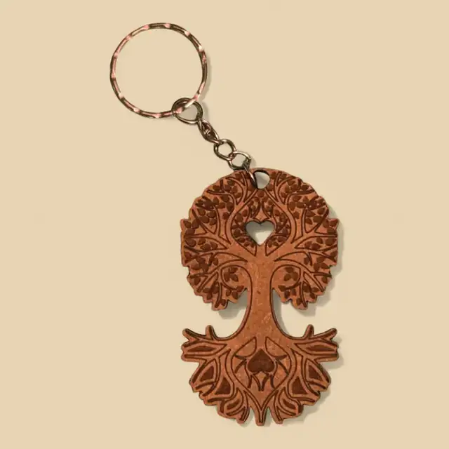 Porte Clé Arbre Cœur Bois - création artisanale CREAFAMAX