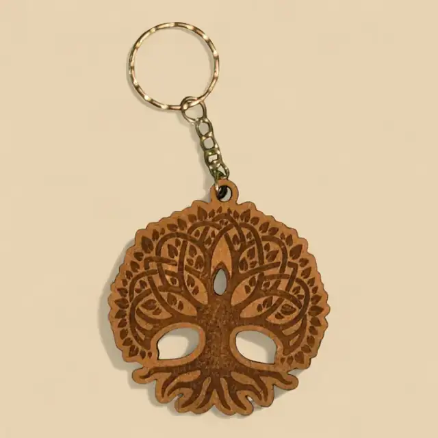 Porte Clé Arbre De Vie Rond Bois - création artisanale CREAFAMAX