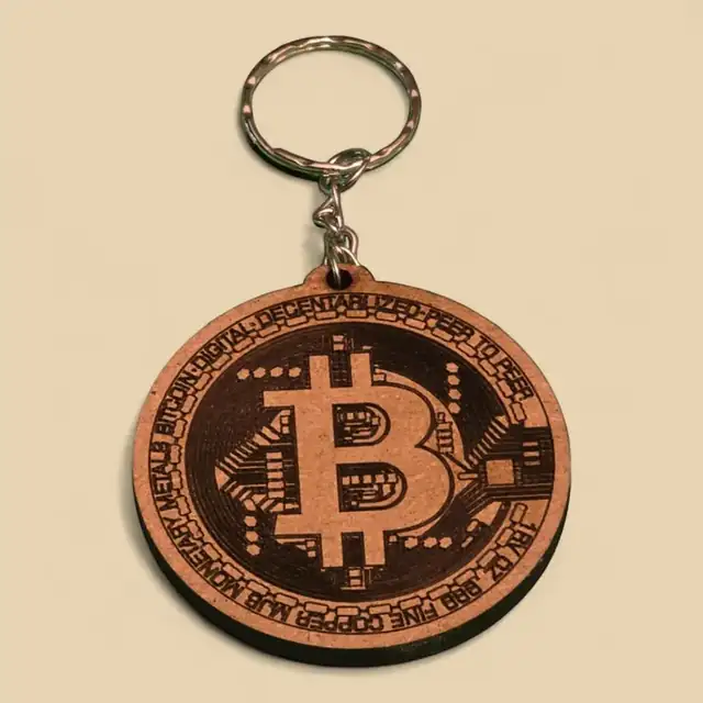 Porte Clé Bitcoin Bois - création artisanale CREAFAMAX