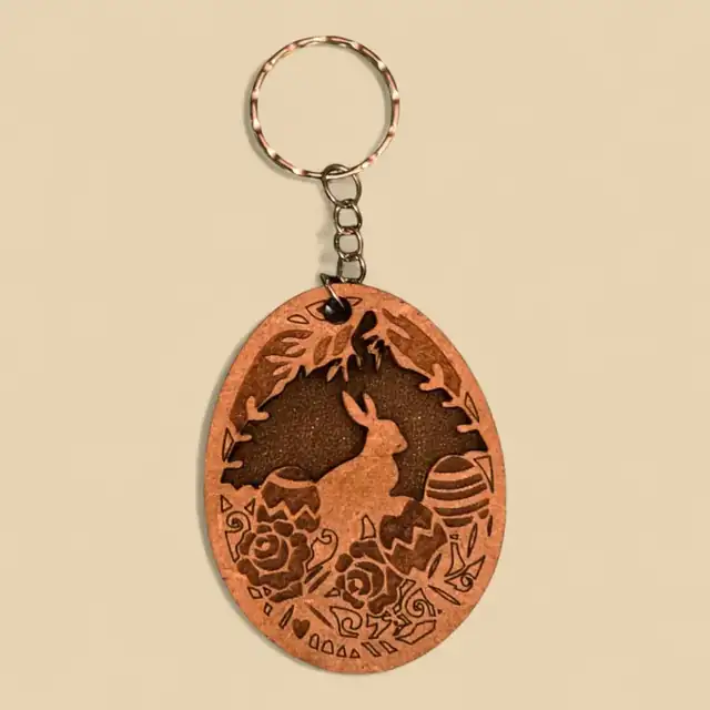 Porte Clé Cerf Forêt Ovale Bois - création artisanale CREAFAMAX