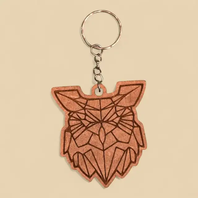 Porte Clé Chouette Geometrique Bois - création artisanale CREAFAMAX