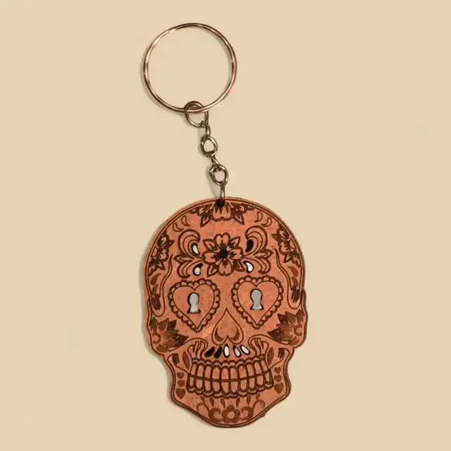 Porte Clé Crane Mexicain Bois - création artisanale CREAFAMAX